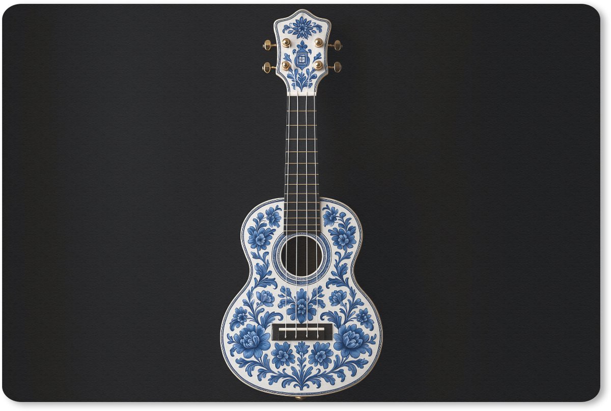 Muismat 27x18 cm - Mousepad Ukelele - Delfts - Blauw - Muziek - Muismatten