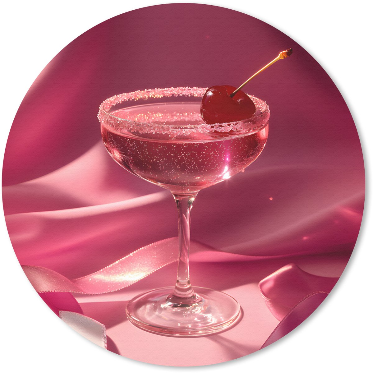 Muismat rond 30x30 cm - Mousepad Cocktail - Pink - Luxe - Ronde muismatten