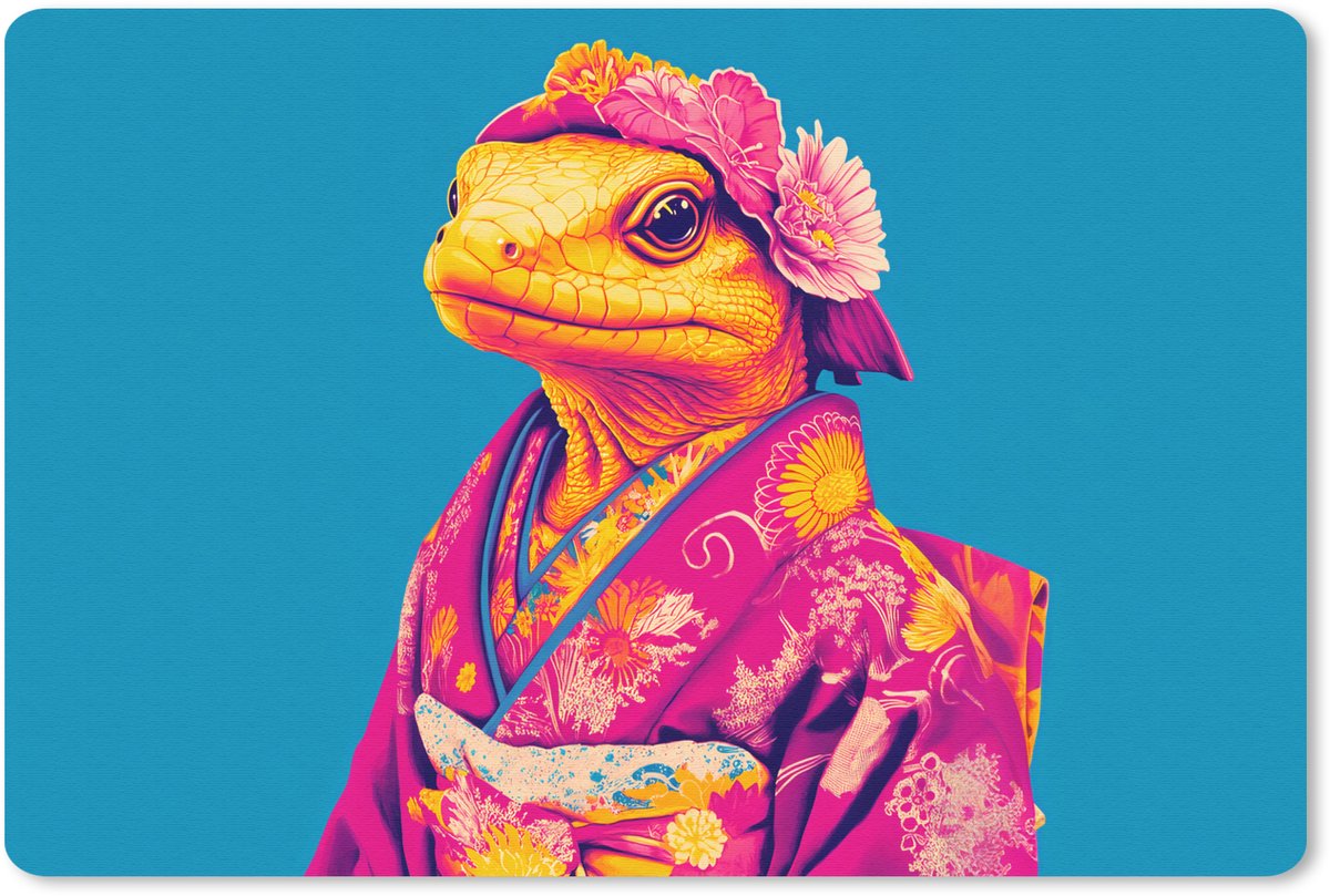 Muismat 27x18 cm - Mousepad Bloemenkrans - Hagedis - Kimono - Paars - Muismatten