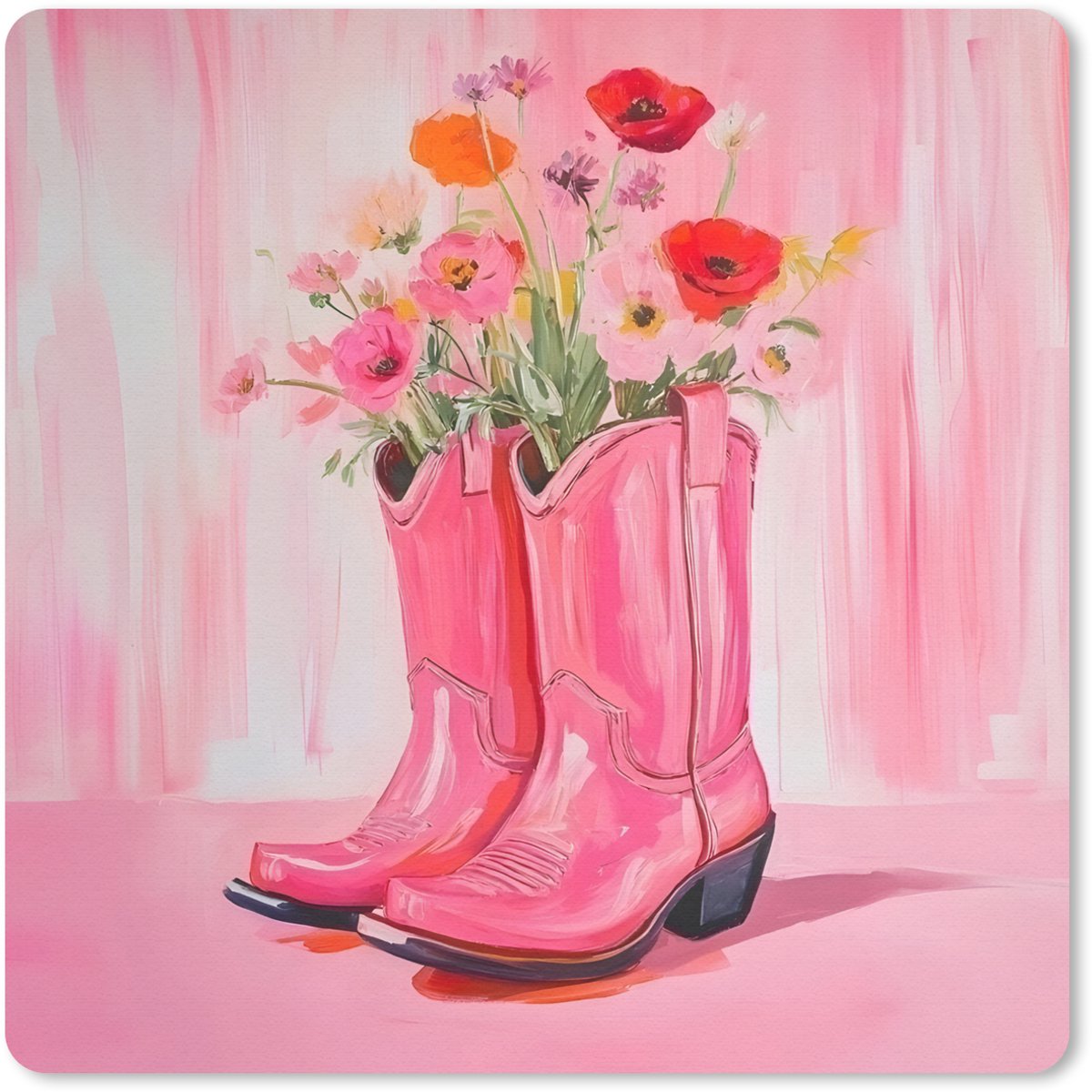 Muismat 30x30 cm - Mousepad Roze - Bloemen - Cowboy - Muismatten