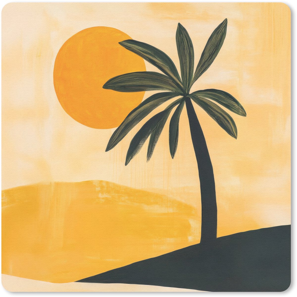 Muismat 20x20 cm - Mousepad Illustratie - Palmboom - Zon - Heuvels - Muismatten
