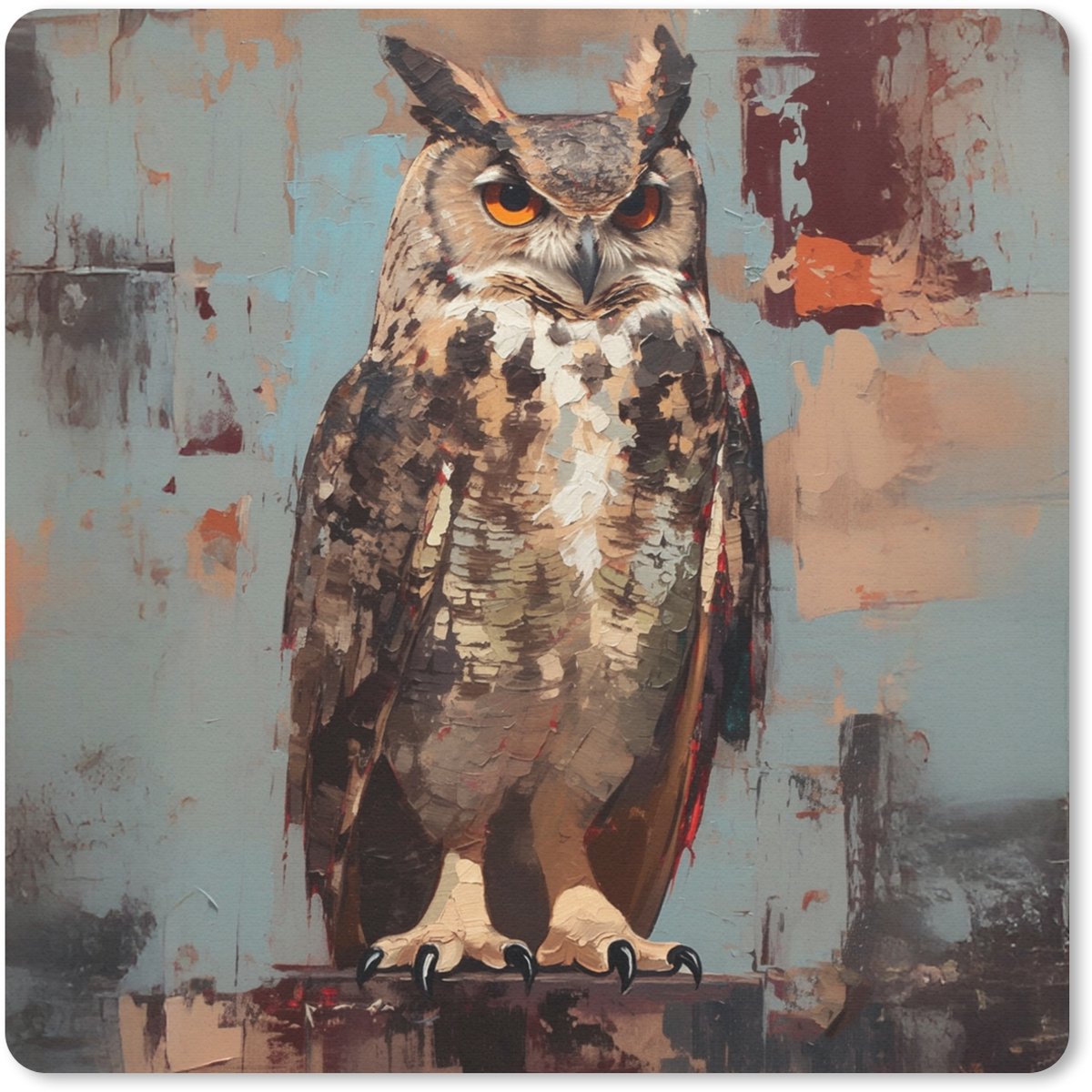 Muismat 20x20 cm - Mousepad Geschilderd - Abstract - Uil - Bruin - Muismatten