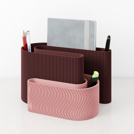 Dastium Home - Organiseur de bureau Rouge + Rose - Organiseur de bureau coloré - Plateaux de rangement avec porte-stylo pour bureau - Rangement de bureau décoratif ou porte-stylo