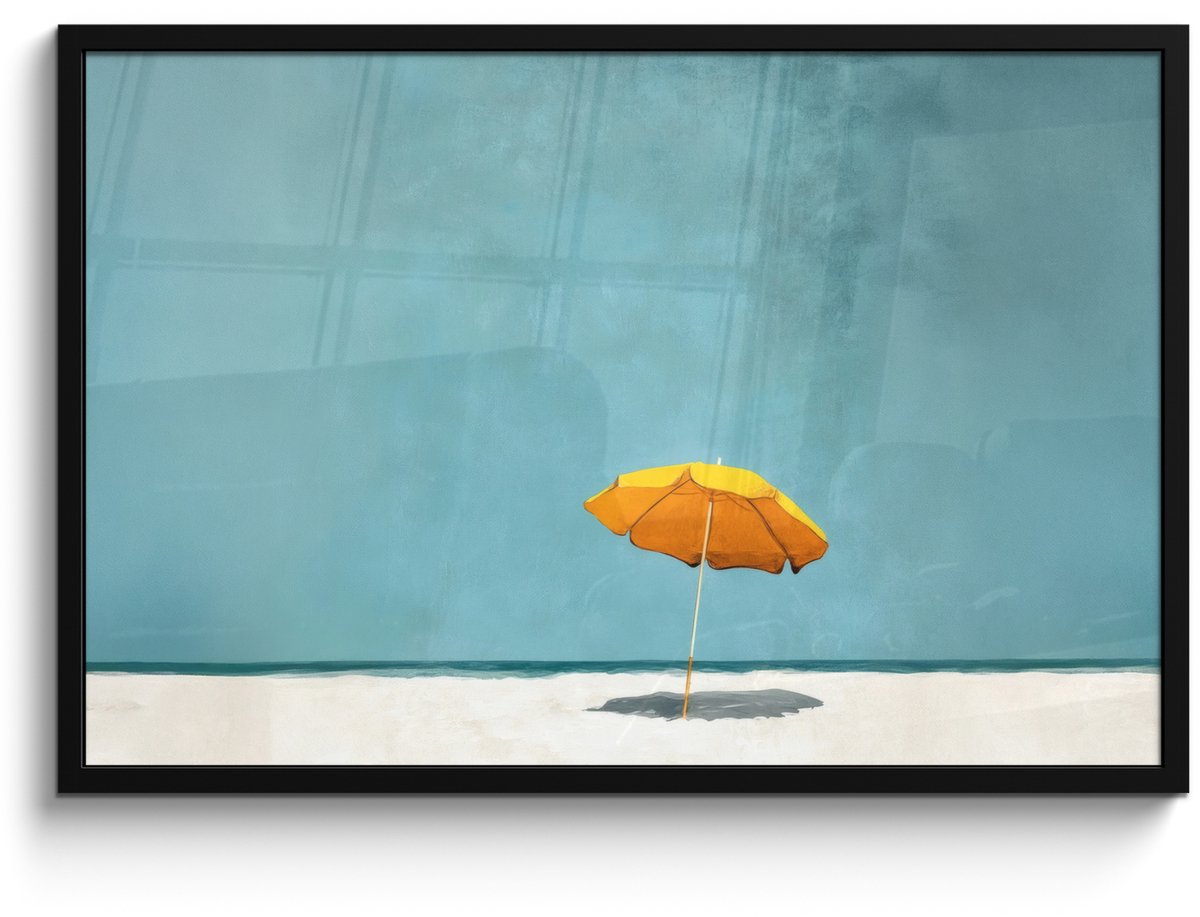 Poster in lijst - Fotolijst 90x60 cm - Posters - Parasol - Geel - Strand - Zee - Posterlij