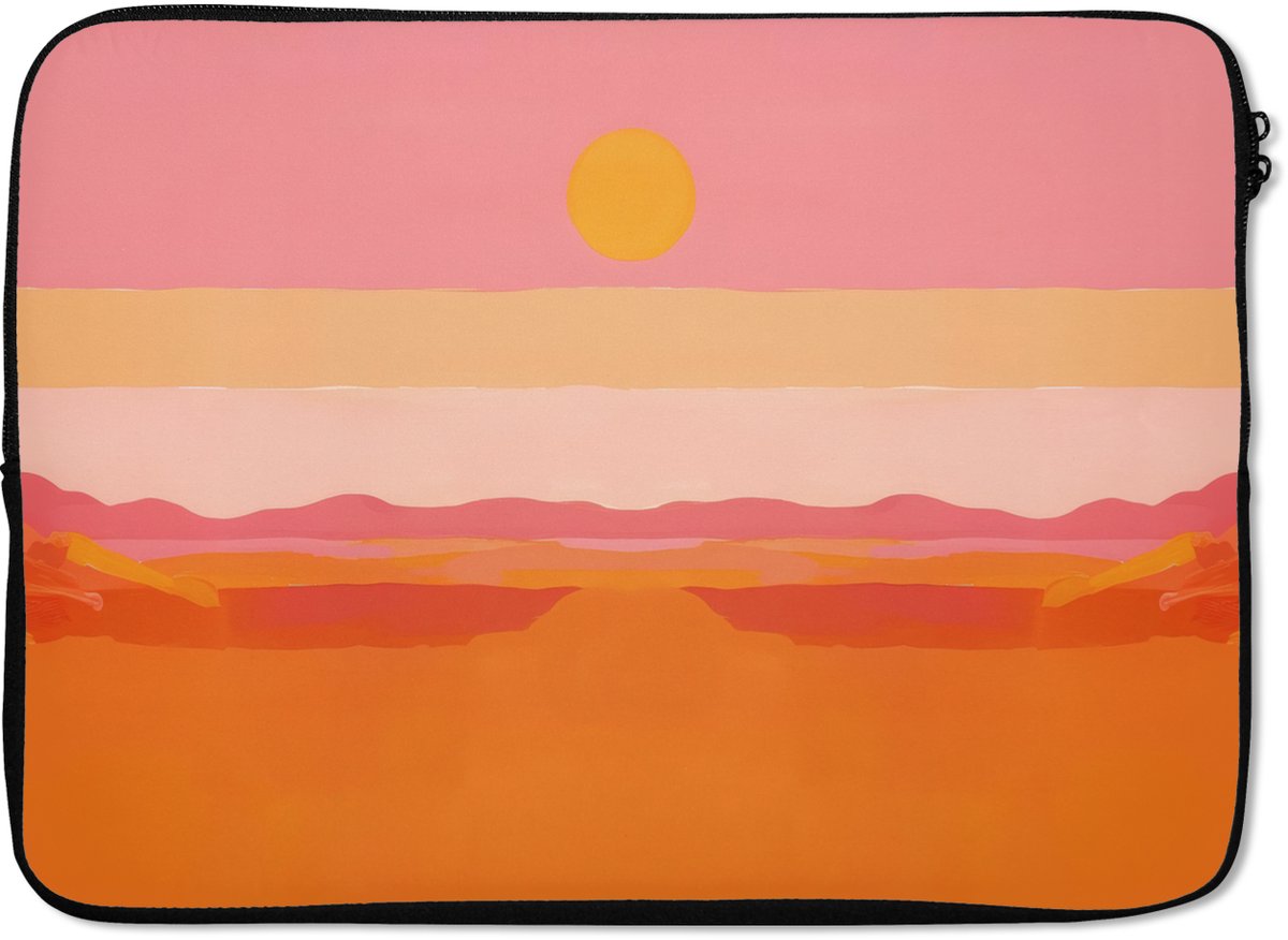 Laptophoes 14 inch - Zon - Abstract - Landschap - Oranje - Laptop sleeve - Binnenmaat 33x23 cm - Zwarte achterkant