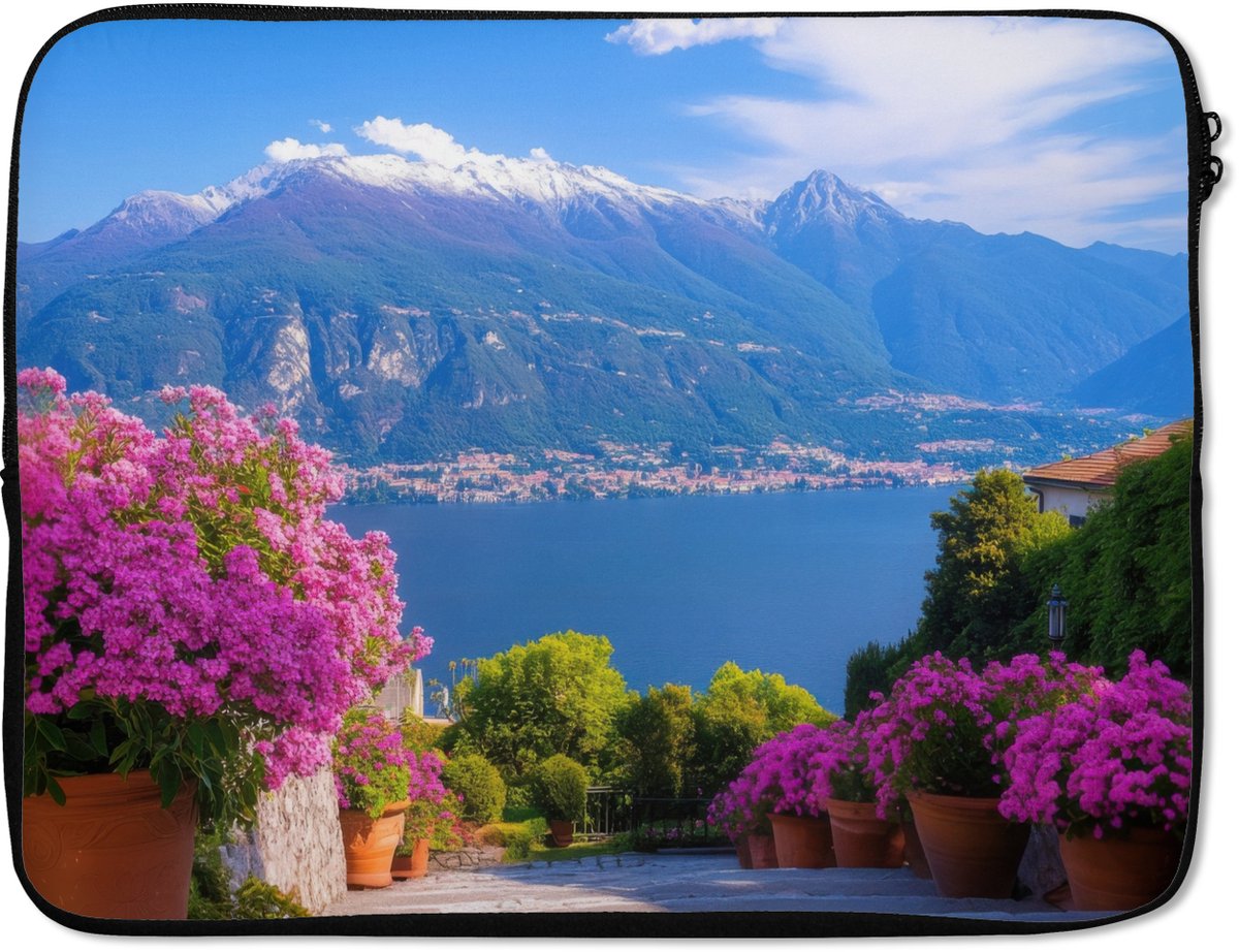 Laptophoes 17 inch - Lake Como - Italië - Landschap - Laptop sleeve - Binnenmaat 41x28 cm - Zwarte achterkant