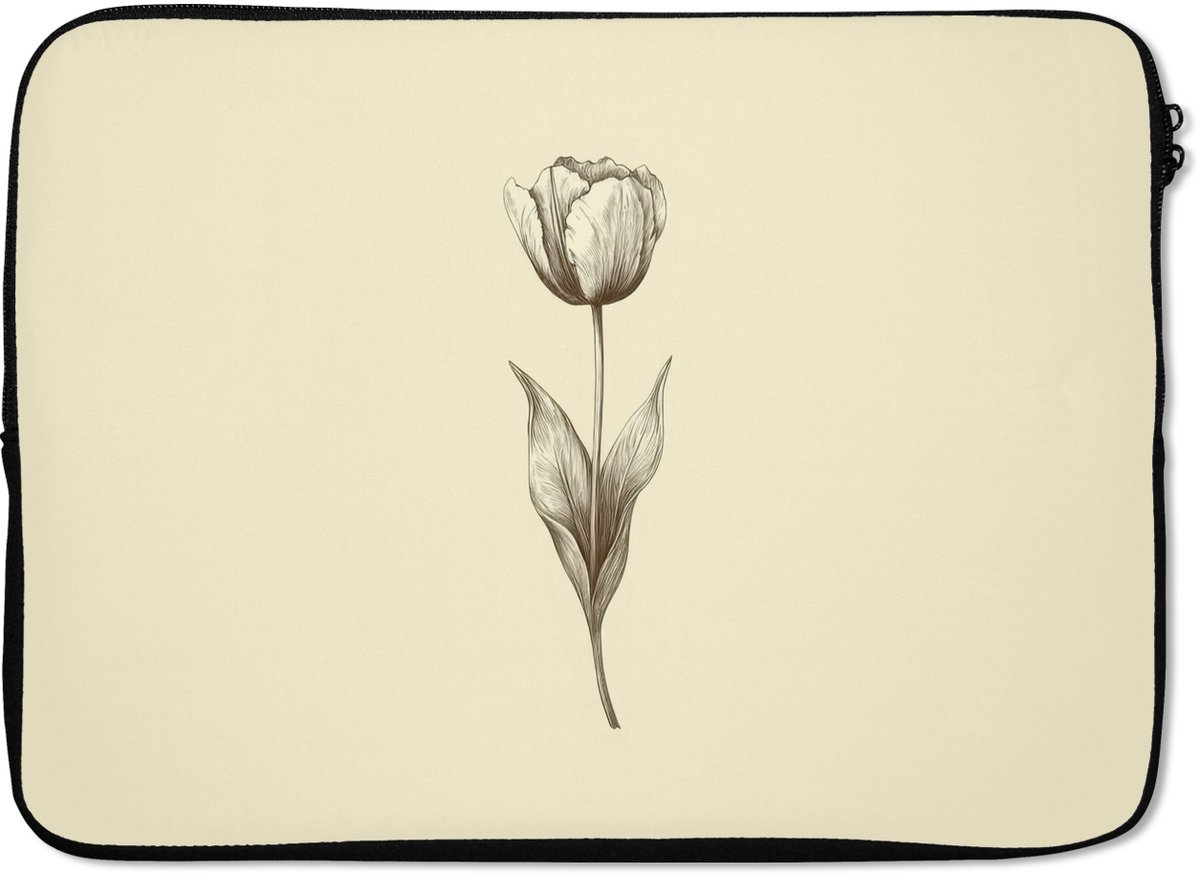 Laptophoes 13 inch - Illustratie - Tulp - Zwart - Laptop sleeve - Binnenmaat 32x22,5 cm - Zwarte achterkant