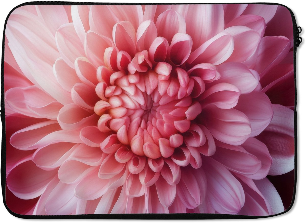 Laptophoes 14 inch - Dahlia - Bloem - Close up - Roze - Laptop sleeve - Binnenmaat 33x23 cm - Zwarte achterkant