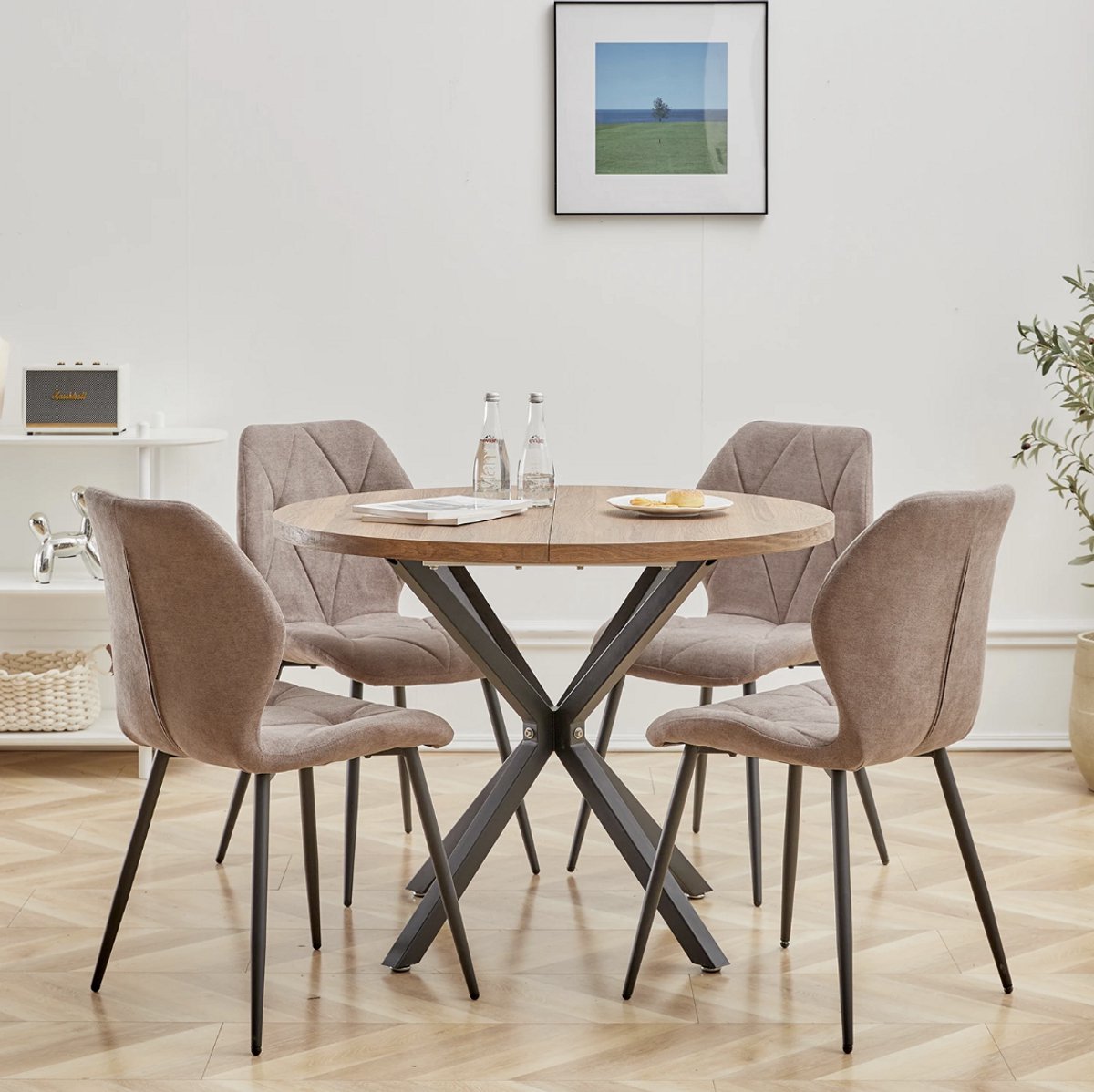 Varnox Massief Houten Eettafel - Nordic Ronde Tafel - Keukentafel - Stalen Frame - Koffietafel - Eetkamertafel - Woonkamer - Kantoormeubilair - 100cm - Bruin – foto 3