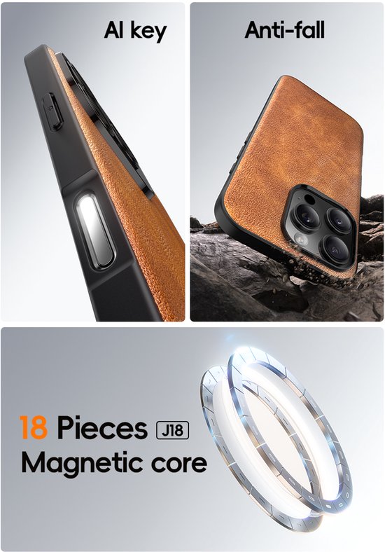 Iphone 15 pro max backcover hoesje bruin leer