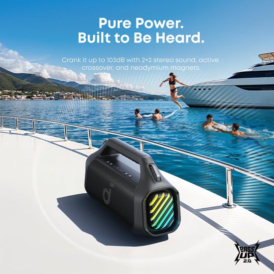 soundcore Boom 2 Pro by Anker, Outdoor Speaker, 140W, 2+2 kKanaal, BassUp 2.0, 20 uur speeltijd, snelladen, IP68-bescherming, RGB-verlichting, powerbank, Bluetooth 5.3, draagbaar voorbuiten, camping en strand. van Anker — afbeelding 5