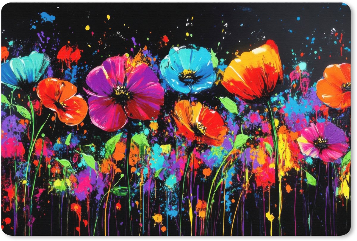 Muismat XXL 90x60 cm - Bureau onderlegger - Bureau mat Bloemen - Kleurrijk - Spetters - Bureaumat - Gaming mousepad xl - Bureaulegger groot - Computer deskmat