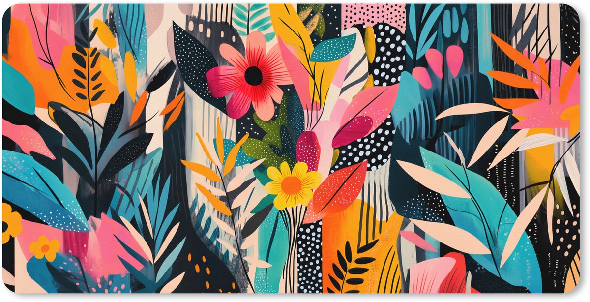 Muismat XXL 90x45 cm - Bureau onderlegger - Bureau mat Schilderij - Abstract - Bloemen - Roze - Bureaumat - Gaming mousepad xl - Bureaulegger groot - Computer deskmat