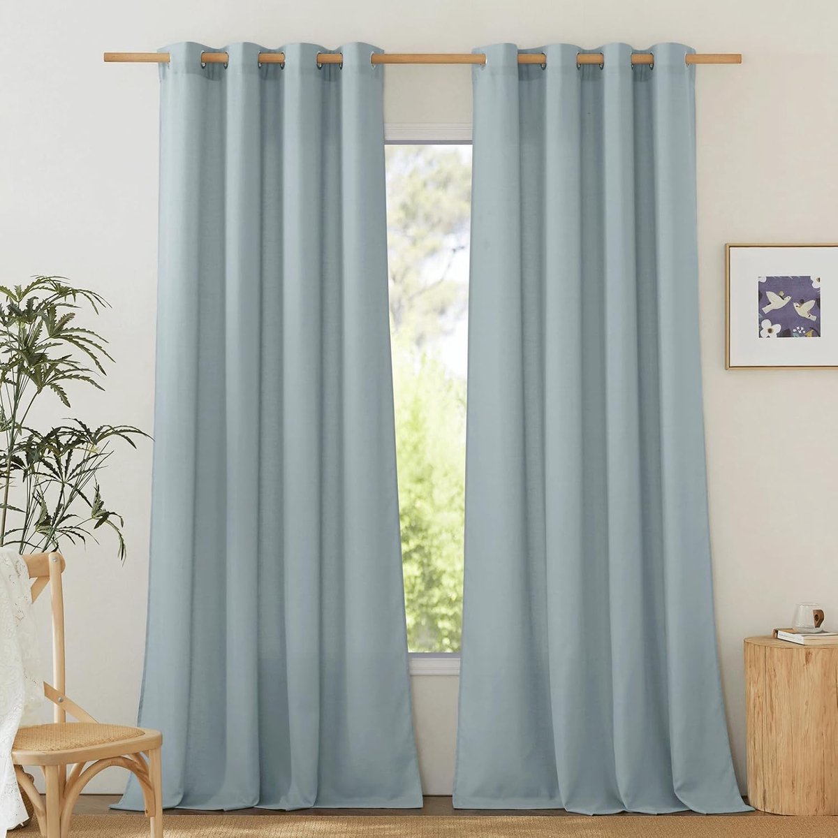 Ibenzoa Vintage Linnen Gordijnset - 2 Stuks, Half-Transparant, 140x245cm, Grijs-Blauw