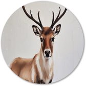 Intiem schilderij van een hert - Hert schilderij rond - Wandschaal dieren - Realistische kunst - Design muurcirkel - Landelijke wandkunst - muurcirkel aluminium 100x100 cm