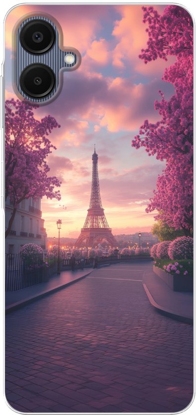 Coque de téléphone compatible avec Samsung Galaxy A06 - Tour Eiffel - Paris - Rose - Coque en Siliconen