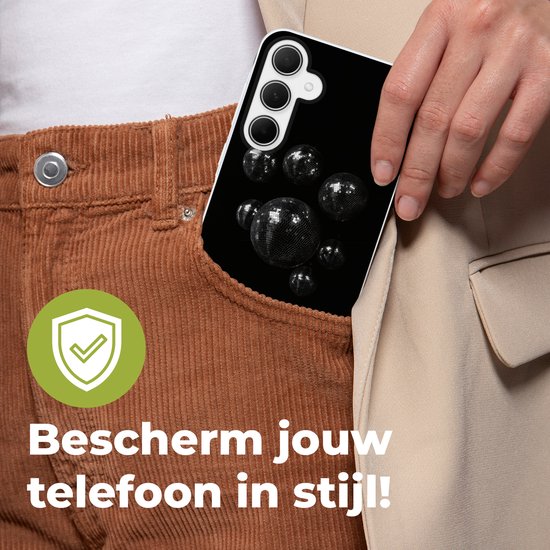 Telefoonhoesje Geschikt voor Samsung Galaxy A35 hoesje - Discoballen - Minimalistisch - Zwart - Siliconen Telefoonhoesje Telefoonhoesje