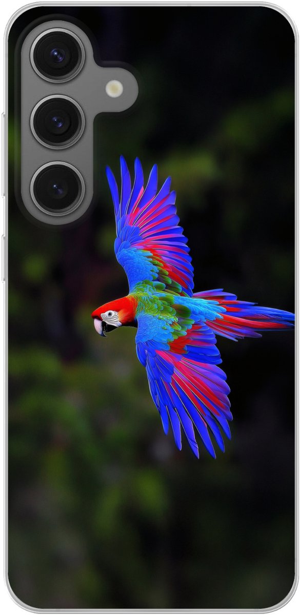 Telefoonhoesje Geschikt voor Samsung Galaxy S25 hoesje - Felgekleurd - Papegaai - Bos - Vleugels - Siliconen Telefoonhoesje Telefoonhoesje