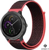 Nylon Smartwatch bandje - Geschikt voor Garmin Venu nylon bandje - zwart/koraal - Strap-it Horlogeband / Polsband / Armband