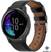 Leer Smartwatch bandje - Geschikt voor  Garmin Venu bandje leer - strak zwart - Strap-it Horlogeband / Polsband / Armband