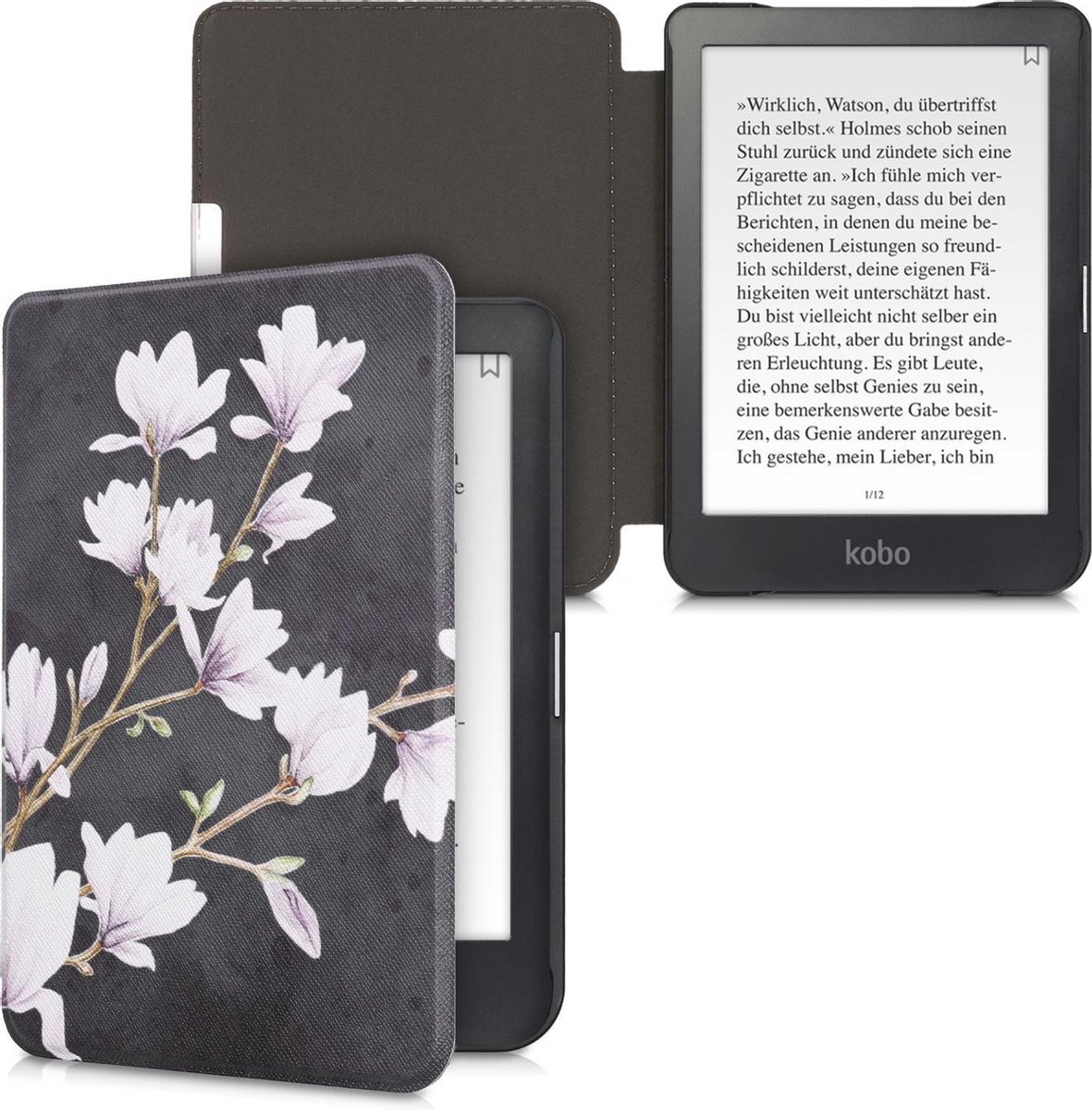 kwmobile Coque liseuse Compatible avec Kobo Nia - Coque étui de Protection  à Rabat en Simili Cuir - Taupe-Blanc-Gris foncé