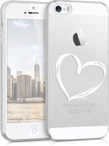 kwmobile telefoonhoesje voor Apple iPhone SE (1.Gen 2016) / 5 / 5S - Hoesje voor smartphone in wit / transparant - Brushed Hart design