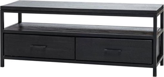 Stijgen Sicilië jogger Tv-meubel Abel - 2 laden - massief hout - zwart - 129 x 40 x 52 cm | MP  Glas & Design | bol.com