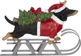 Clayre & Eef Kerstdecoratie Beeld Hond 40x10x28 cm Bruin Rood Polyresin