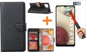 Samsung Galaxy A12 hoesje wallet case Zwart - Galaxy A12 hoesje bookcase Portemonnee- Galaxy A12 Hoesje book cover hoesjes met 2 pack Screenprotector