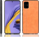 Voor Galaxy A71 5G schokbestendig naaien koe patroon huid PC + PU + TPU Case (oranje)