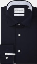 Michaelis Slim Fit overhemd - mouwlengte 7 - donkerblauw twill (contrast) - Strijkvrij - Boordmaat: 42