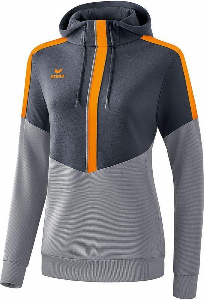 Erima Squad Sweatshirt Met Capuchon Dames - Slate Grey / Monument Grey / New Orange | Maat: 40