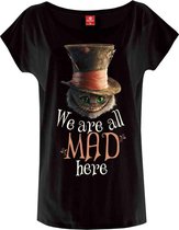 Disney Alice In Wonderland Dames Tshirt -XL- Cheshire Cat Mad Zwart