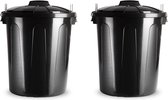 2x stuks kunststof afvalemmers/vuilnisemmers in het zwart van 51 liter met deksel - Vuilnisbakken/prullenbakken
