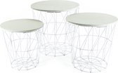 Set van 3x bijzettafels rond metaal/hout zwart/licht hout 30/35/40 cm - Home Deco meubels en tafels