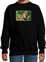 Dieren sweater giraffen foto - zwart - kinderen - Afrikaanse dieren/ giraf cadeau trui - sweat shirt / kleding 3-4 jaar (98/104)