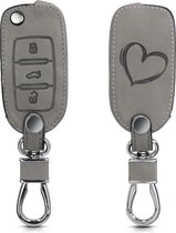 kwmobile autosleutelhoes geschikt voor VW Skoda Seat 3-knops autosleutel - beschermhoes van imitatieleer - Brushed Hart design - grijs