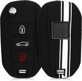 kwmobile autosleutel hoesje voor Peugeot Citroen 3-knops inklapbarep autosleutel - Autosleutel behuizing in wit / zwart - Rallystrepen design