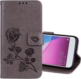 Voor Huawei P9 Lite Mini Rose Reliëf Horizontale Flip Milieu PU lederen tas met houder & kaartsleuven & portemonnee (grijs)