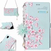 Voor Sony Xperia L1 Sakura Bloempatroon Horizontale Flip Leren Case met Houder & Kaartsleuven & Parelbloem Ornament & Ketting