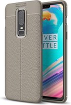 Litchi Texture TPU Case voor OnePlus 6 (grijs)