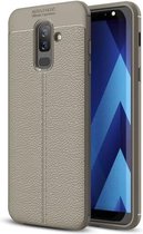 Litchi Texture TPU Case voor Galaxy J8 (2018) (grijs)