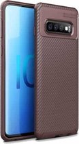 Carbon Fiber Texture Shockproof TPU Case voor Galaxy S10 + (bruin)