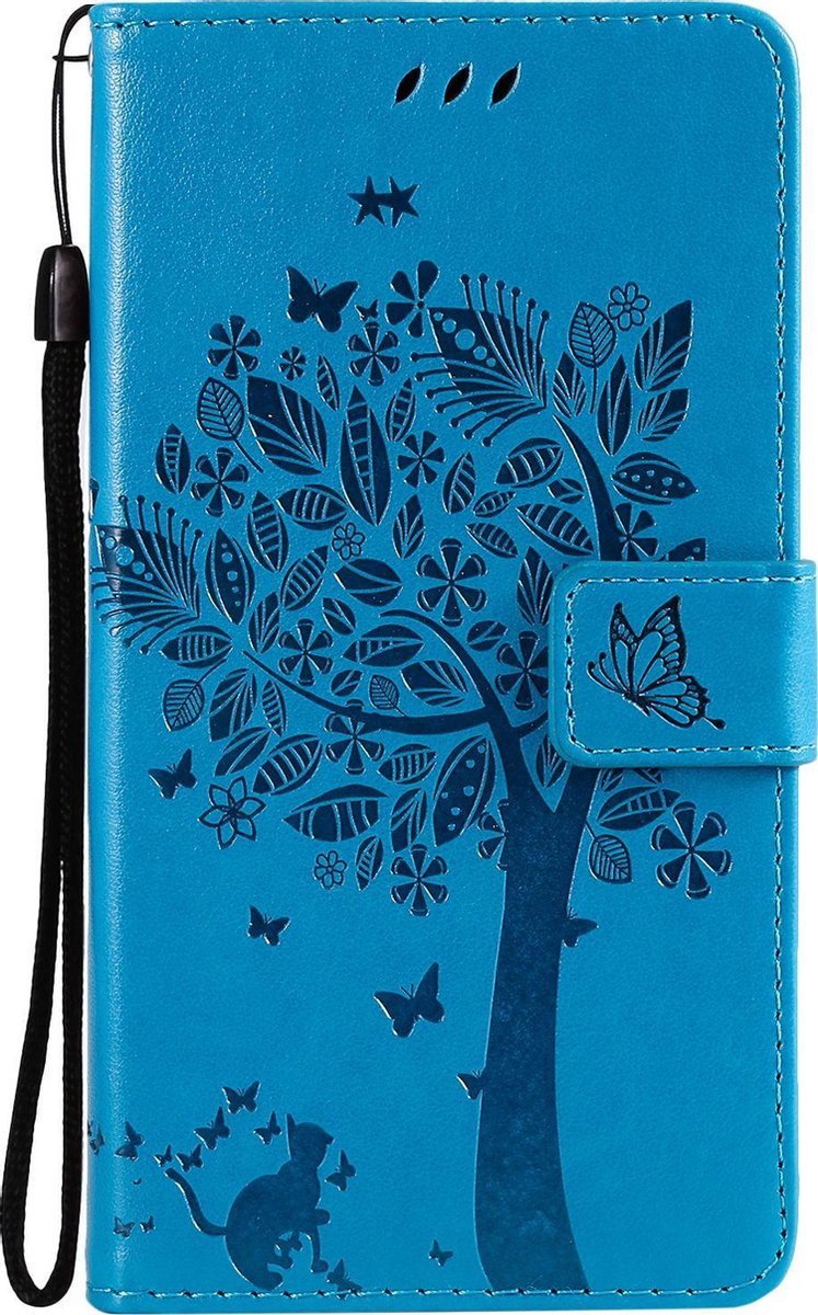 Mobigear Telefoonhoesje geschikt voor Samsung Galaxy S21 Ultra Hoesje | Mobigear Tree Bookcase Portemonnee | Pasjeshouder voor 2 Pasjes | Telefoonhoesje voor Pinpas / OV Kaart / Rijbewijs - Blauw