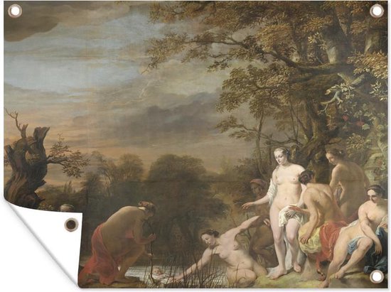 Muurdecoratie buiten Farao's dochter vindt Mozes in het biezen mandje