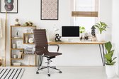 LIFA LIVING Bureaustoel - Modern - Donkerbruin - PU Leer - Ergonomisch - Verstelbaar - Voor Volwassenen - Voor Kantoor / Slaapkamer