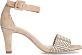 Manfield - Dames - Taupe suède sandalen met gewoven motief - Maat 42