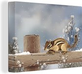Peintures sur toile - un écureuil sur une clôture - 120x90 cm - Art Décoration murale