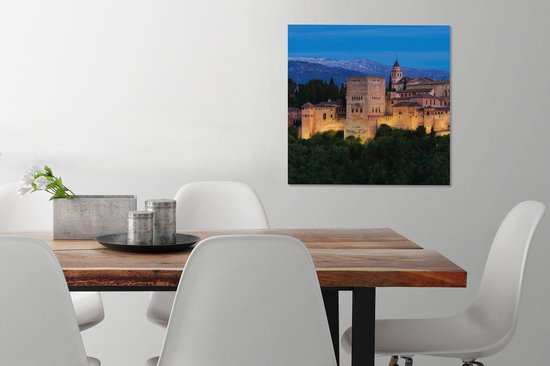 Canvas Schilderij Verlichte muren van het Alhambra in Spanje - 50x50 cm - Wanddecoratie - OneMillionCanvasses
