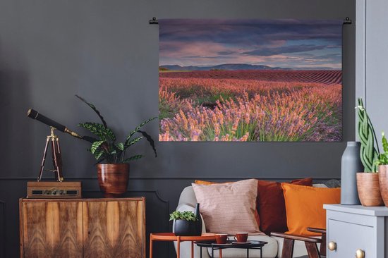 Tapisserie Calme - Champ de lavande au coucher du soleil calme Tapisserie en coton 120x80 cm - Tapisserie murale avec photo